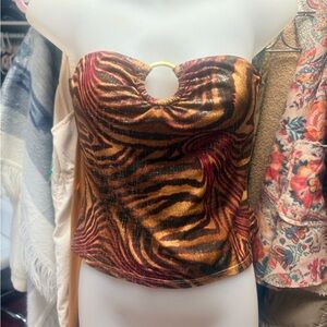 Merona Gold and Brown Patterned Crop Top